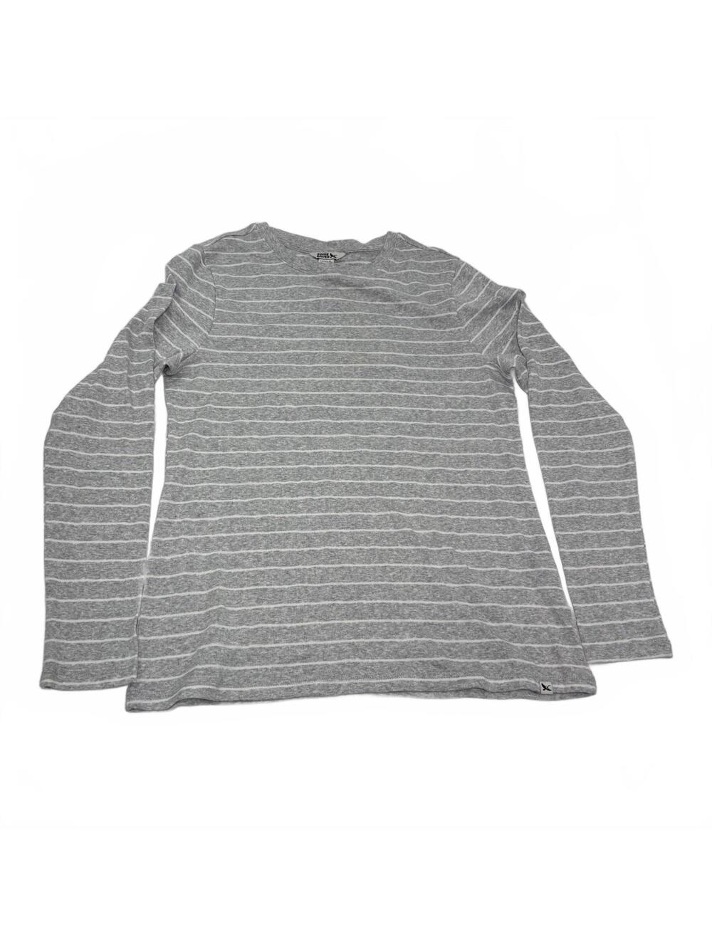 Eddie Bauer Women's Long Sleeve Gray and White Striped Shirt NWT